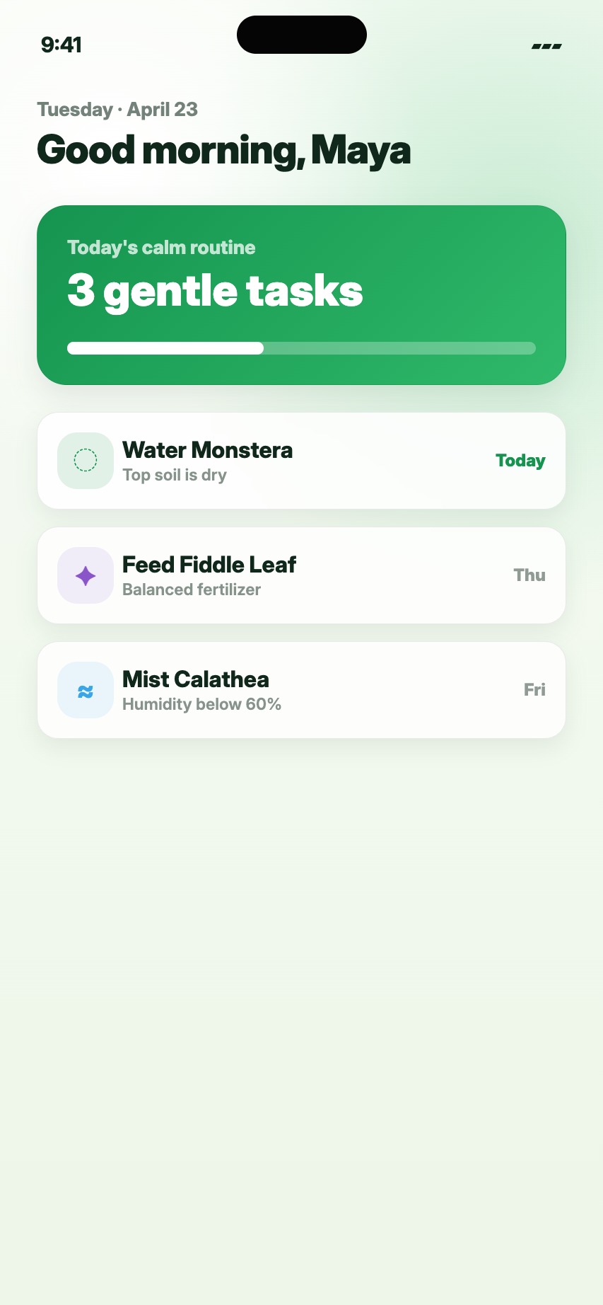 Reminders screen