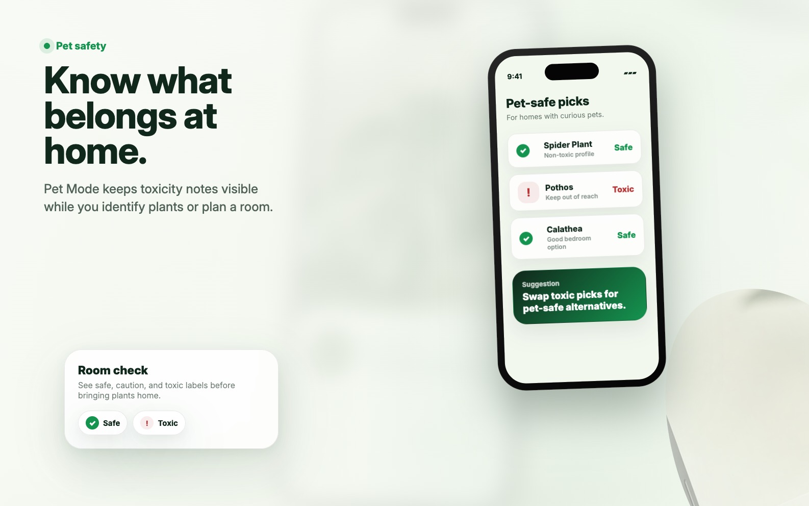KnowYourPlant pet safety mode product mockup