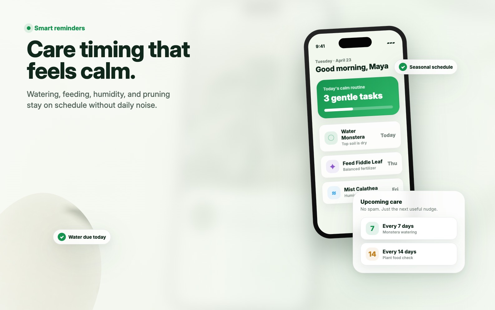 KnowYourPlant smart care reminders product mockup